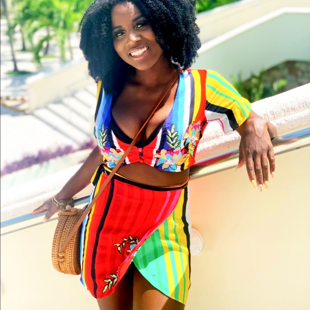 Beach Embroidery Crop Top and Skirt  Two piece